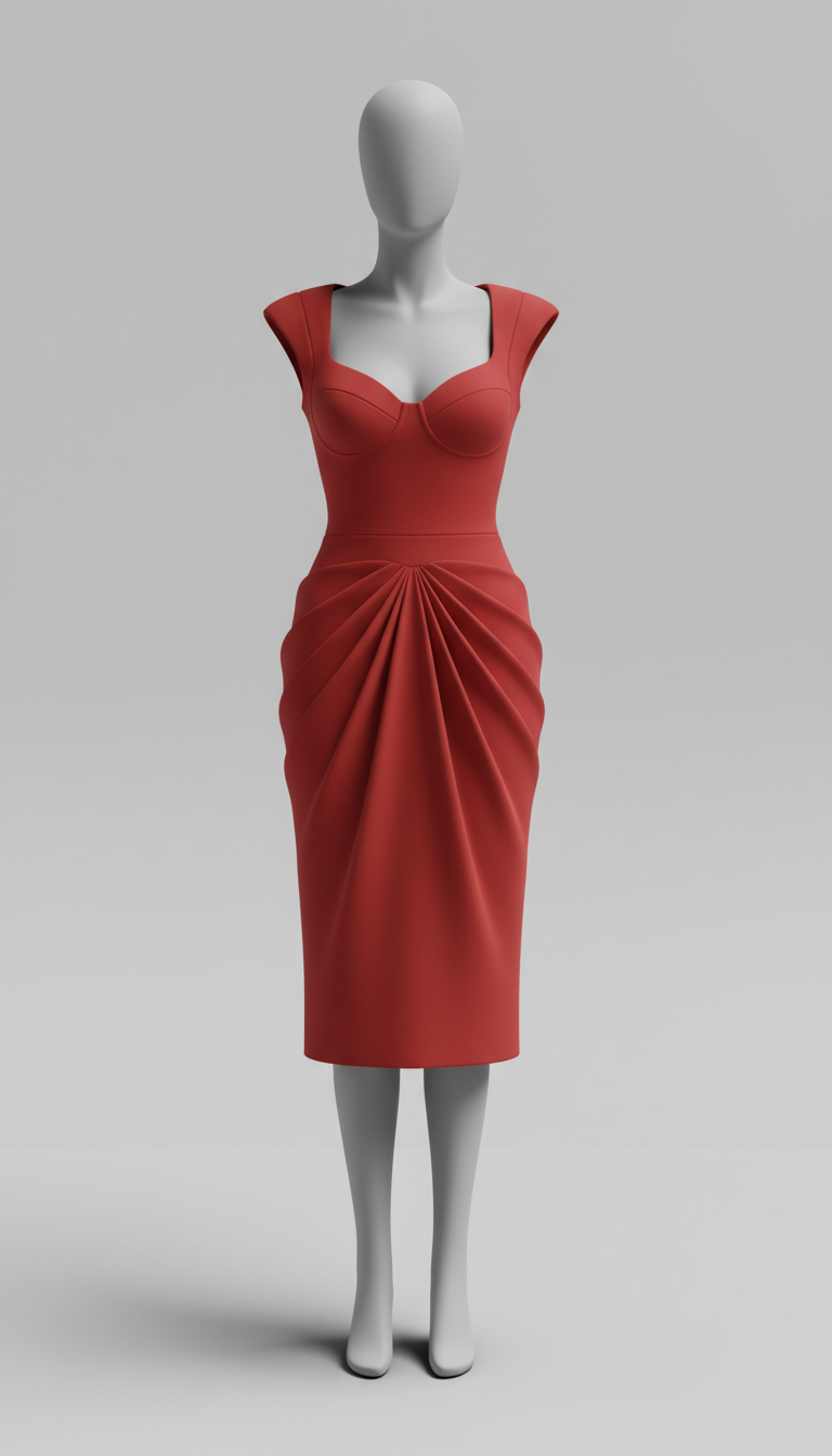 Chili Red Sculpted Midi Dress