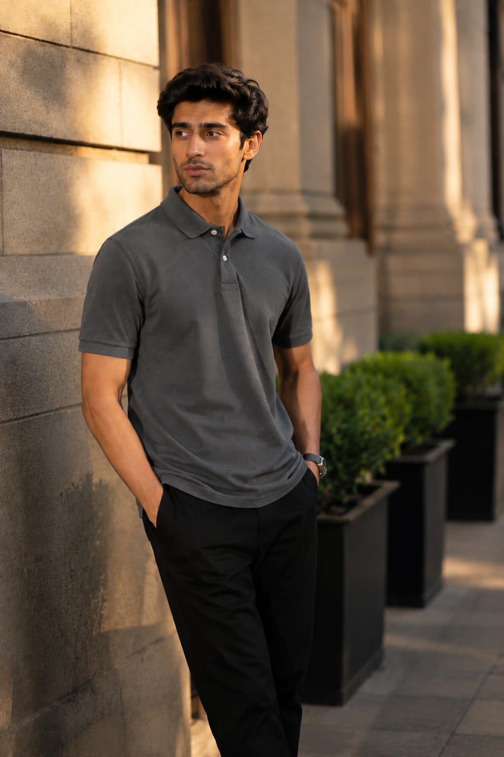 Premium Grey Pique Knit Polo Shirt for Men