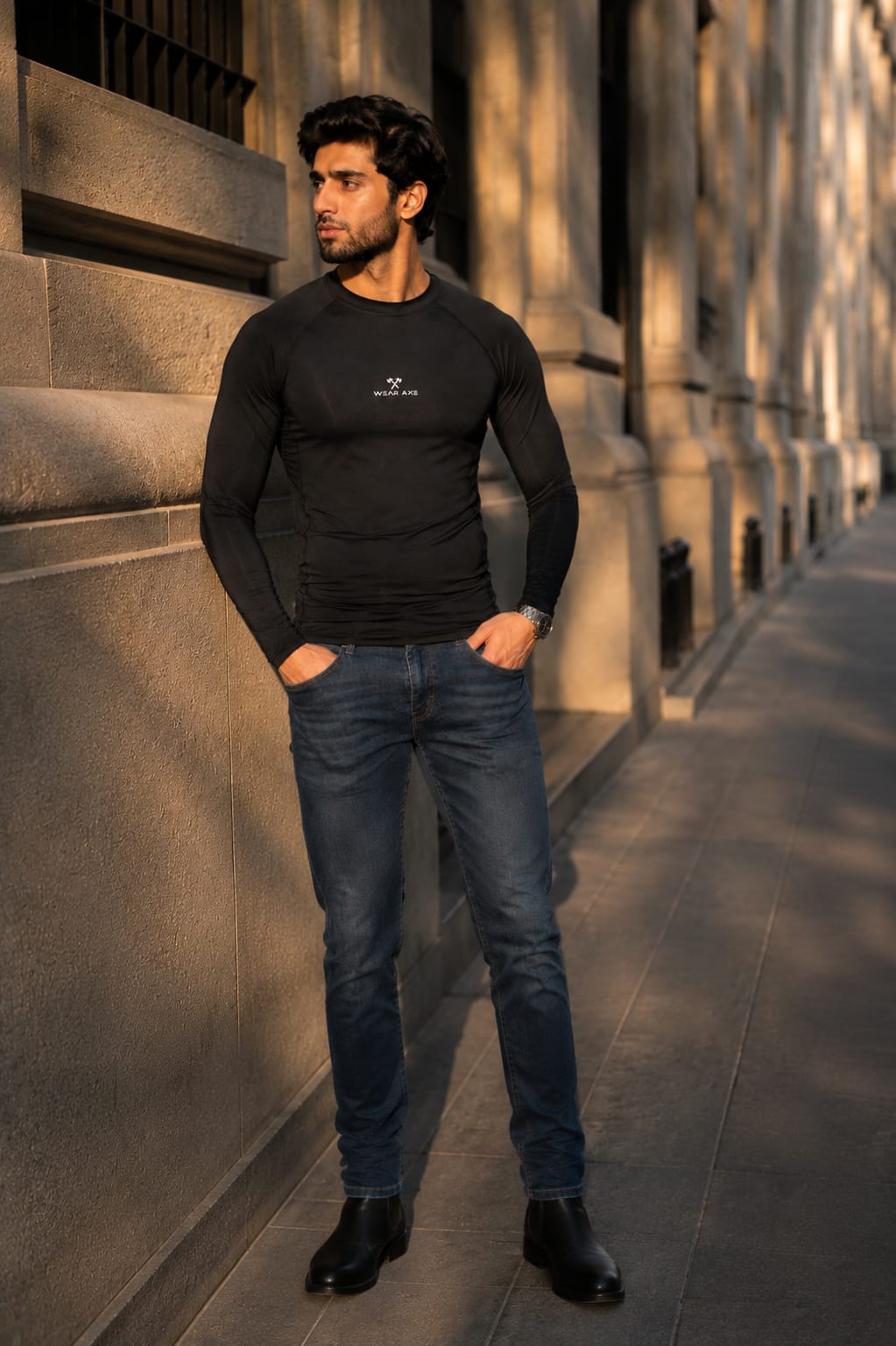 Black Raised Dot Textured Full Sleeve T-Shirt