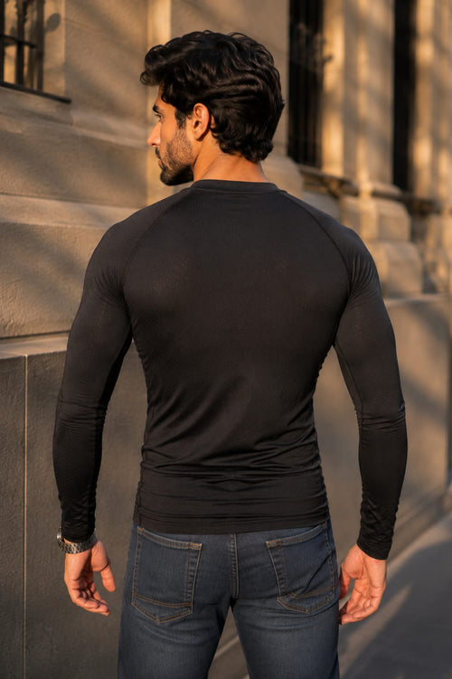 Black Raised Dot Textured Full Sleeve T-Shirt