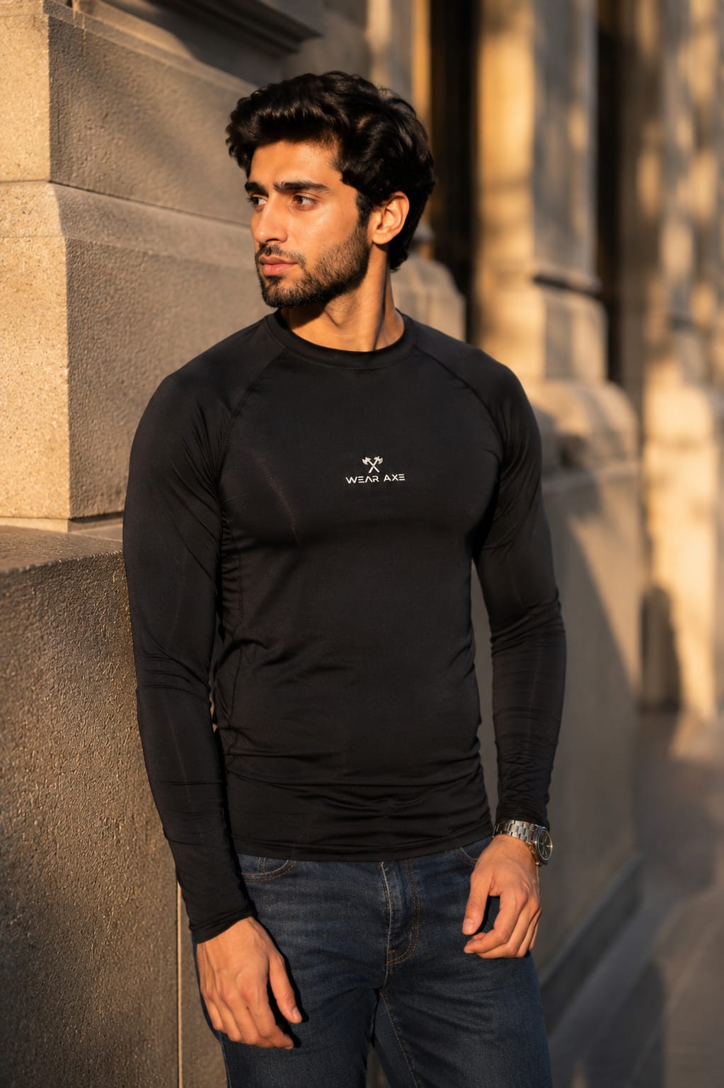 Black Raised Dot Textured Full Sleeve T-Shirt