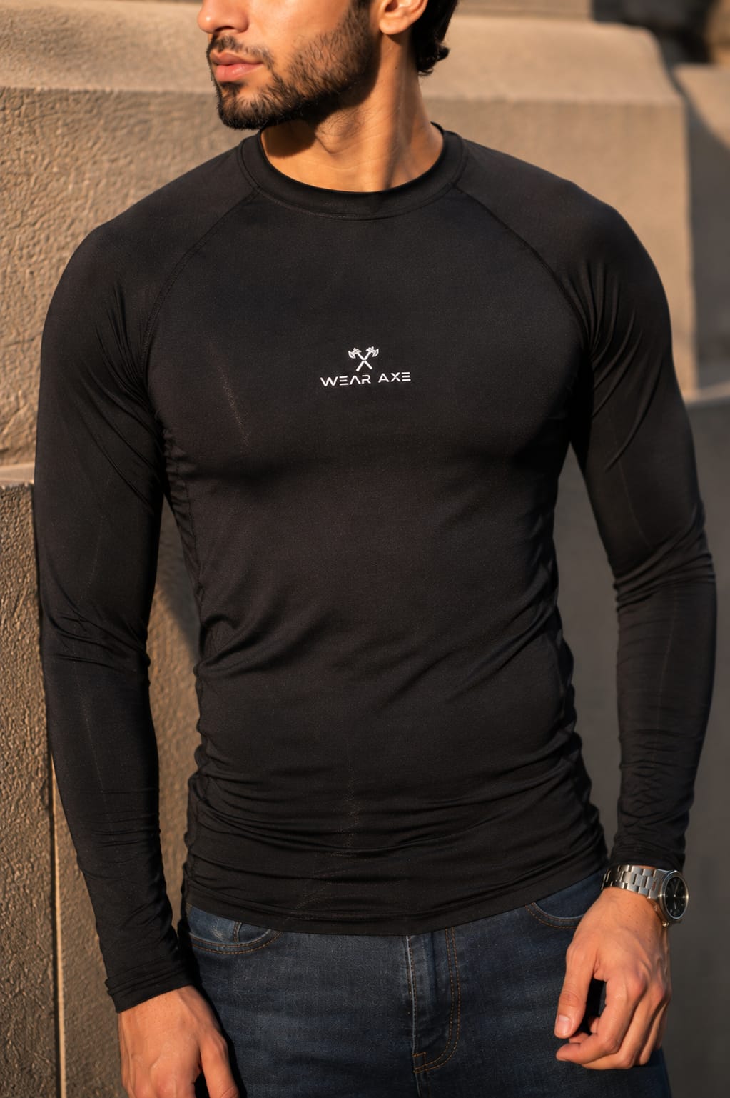 Black Raised Dot Textured Full Sleeve T-Shirt