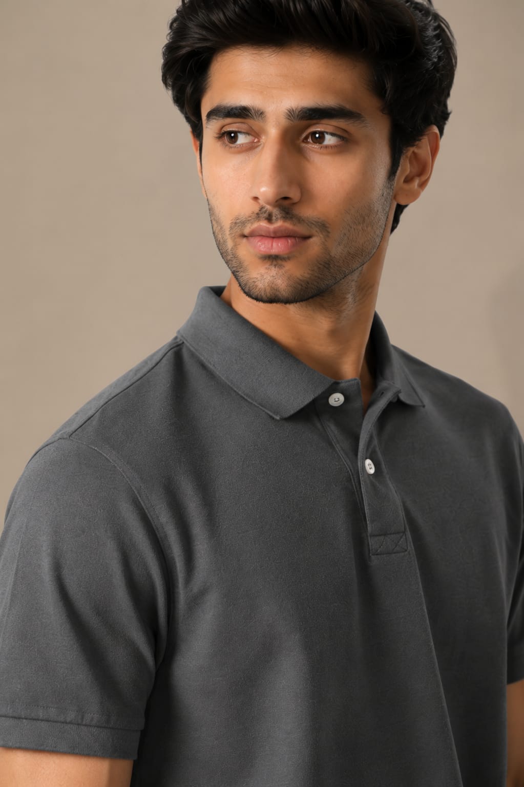 Premium Grey Pique Knit Polo Shirt for Men