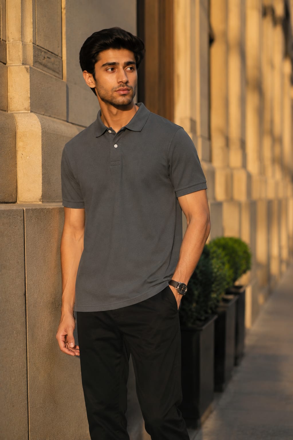 Premium Grey Pique Knit Polo Shirt for Men