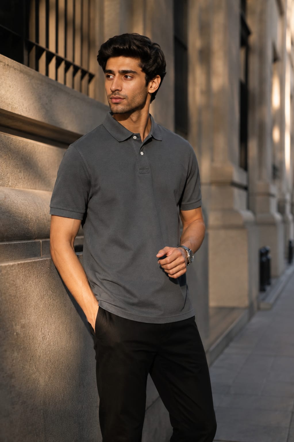 Premium Grey Pique Knit Polo Shirt for Men