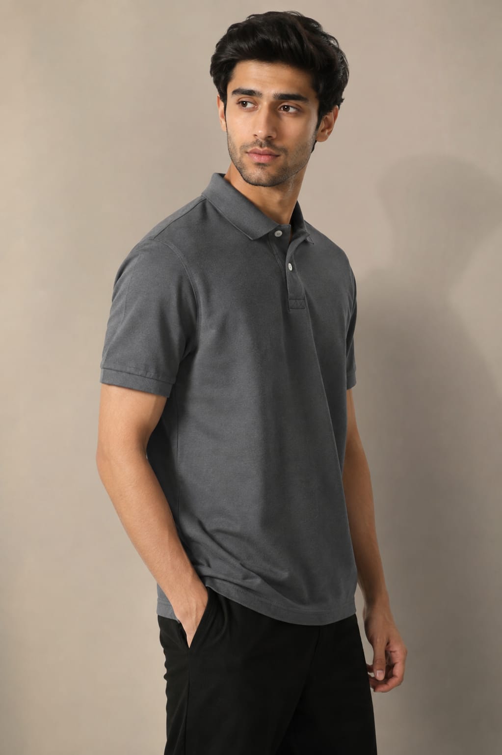 Premium Grey Pique Knit Polo Shirt for Men